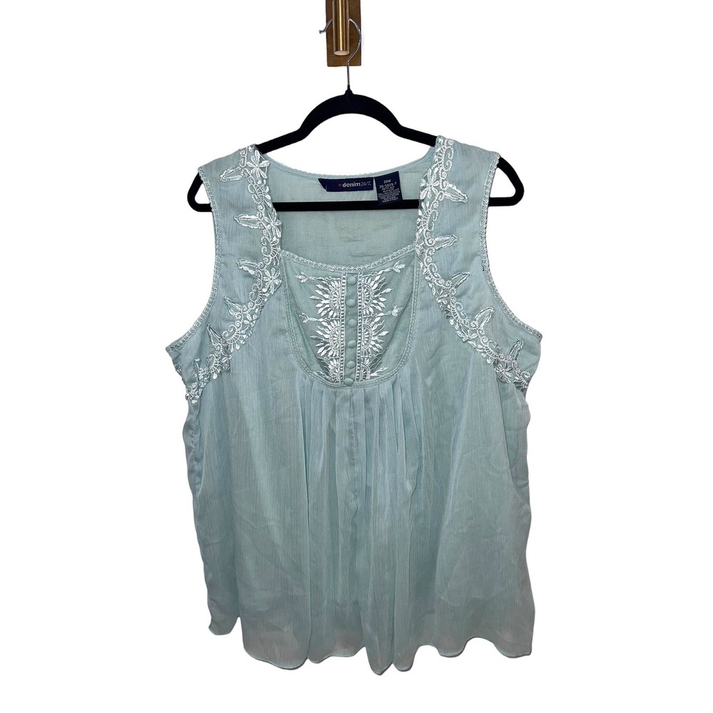 Y2K Fairycore Babydoll Cottagecore‎ Embroidered Lace Aqua Green Top Coquette 20W
